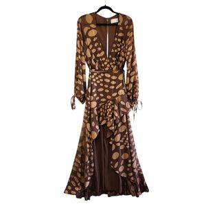 ASOS DESIGN Jacquard Warped Dot Wrap Maxi Dress Tie Waist Split Hem Size 6